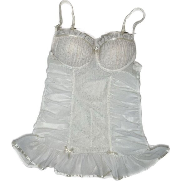 Per Lei M Bra Slip Lingerie ruffled negligee Beige Ivory Dotted - Picture 1 of 8